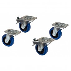 JV Case Wielset Set van 4 wielen, 2 met rem, 2 zonder rem 100mm blauw